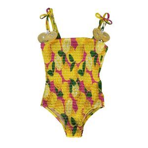 Shade Critters NWOT Girls 3T Summer Lemonade Smocked Pom-Pom One-Piece Swimsuit